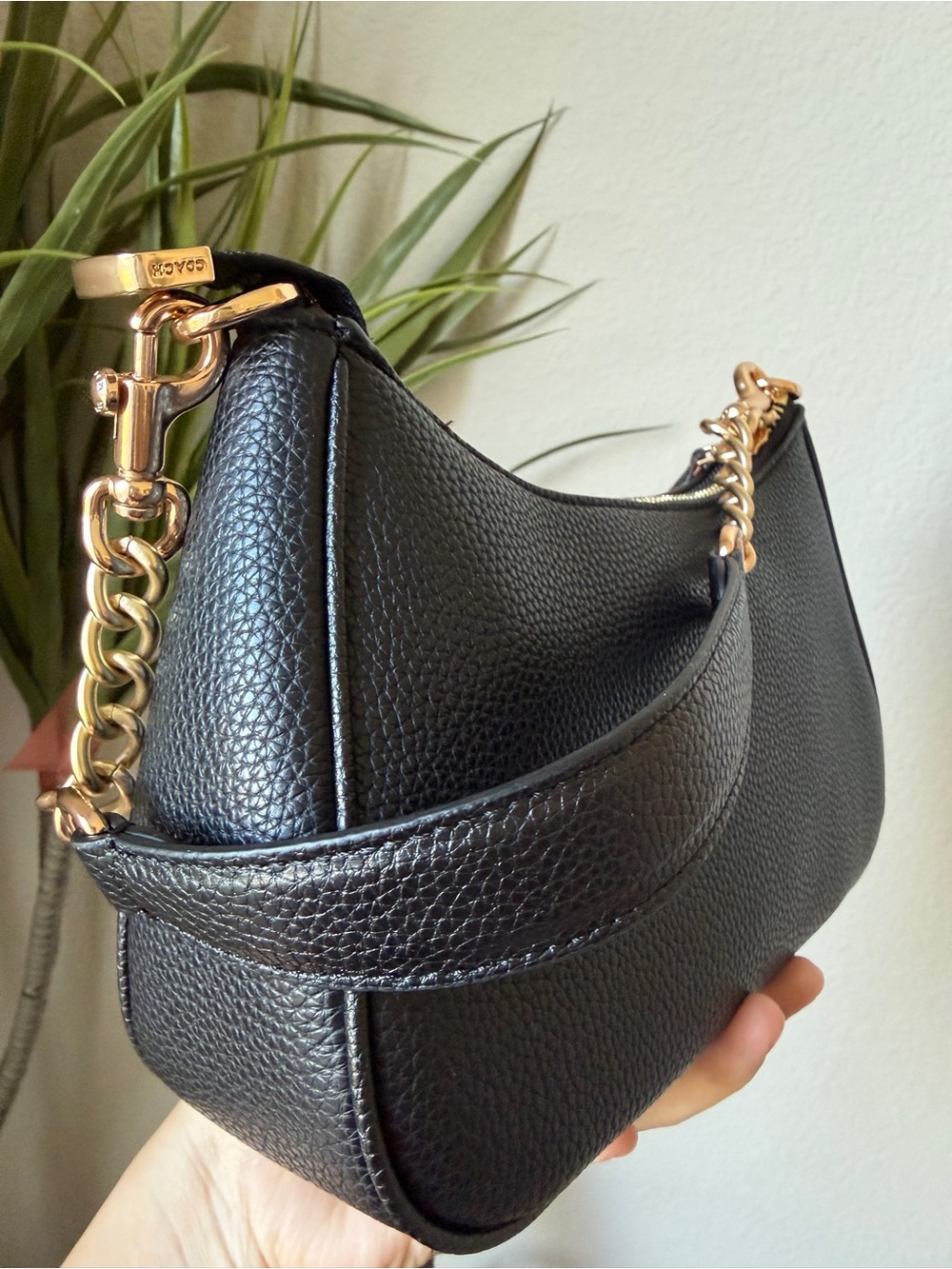Coach Black Teri Pebbled Leather Shoulder Bag with Gold Hardware - Picture 3 of 5